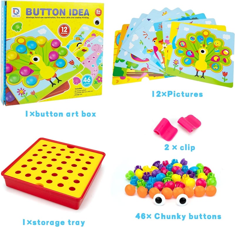 AluAbi Button Art Toys for Toddlers  Crafts for Toddler Toys Age 2-4  Early Learning Educational Toys  Color Matching Puzzle  Fine Motor Skills Game  Preschool Learning Toys for Boys & Girls 3+ - Image 4